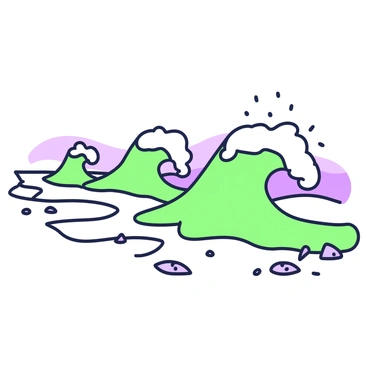 A series of ocean waves are crashing onto a sandy shore. Each wave is distinct, showing varying shapes and movements as they break against the beach. The first wave curls dramatically, bringing with it a frothy white crest. The second wave is larger, rising tall and powerful before crashing down with a splash. The third wave is gentler, rolling smoothly and spreading out over the sand. In the background, the horizon meets the sky, creating a sense of vastness. Small seashells and pebbles are scattered along the edge of the water, partially submerged as the waves retreat.