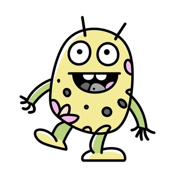 A playful monster, composed entirely of various types of beans including black beans, kidney beans, and chickpeas, is sitting on a white surface. Its body is rounded and whimsical, with arms and legs made from long, thin green beans. The monster has large, expressive eyes created from split peas and a wide, friendly smile formed from a row of pinto beans. Its textured surface showcases the diversity of colors and shapes, making it appear lively and inviting.