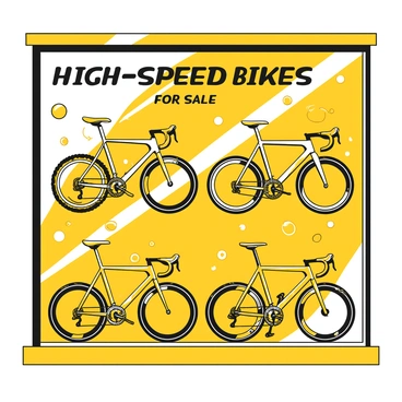 A bike shop window full of sleek, high-speed bikes