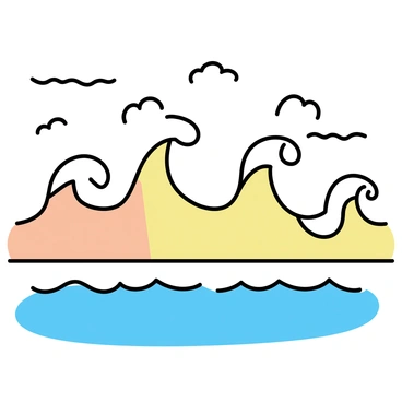 An ocean scene with waves in the colors of candy corn