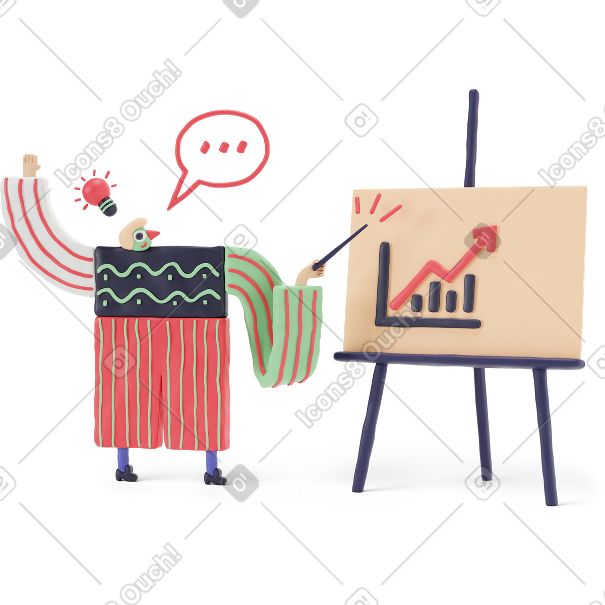 Man explaining financial statistics on the graph illustration in PNG, SVG