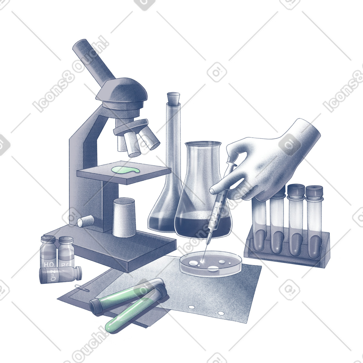 Scientific research and experiment in science laboratory illustration Haze style download PNG, SVG