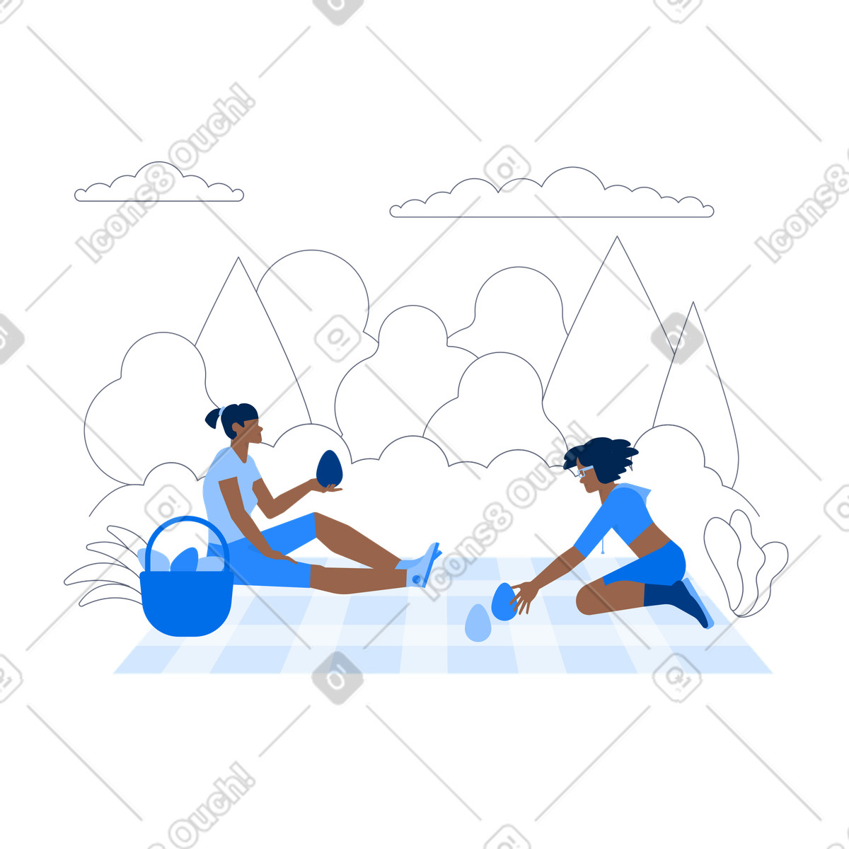 Ilustração de Mulheres na caça da páscoa em no estilo Urban para baixar em PNG, SVG