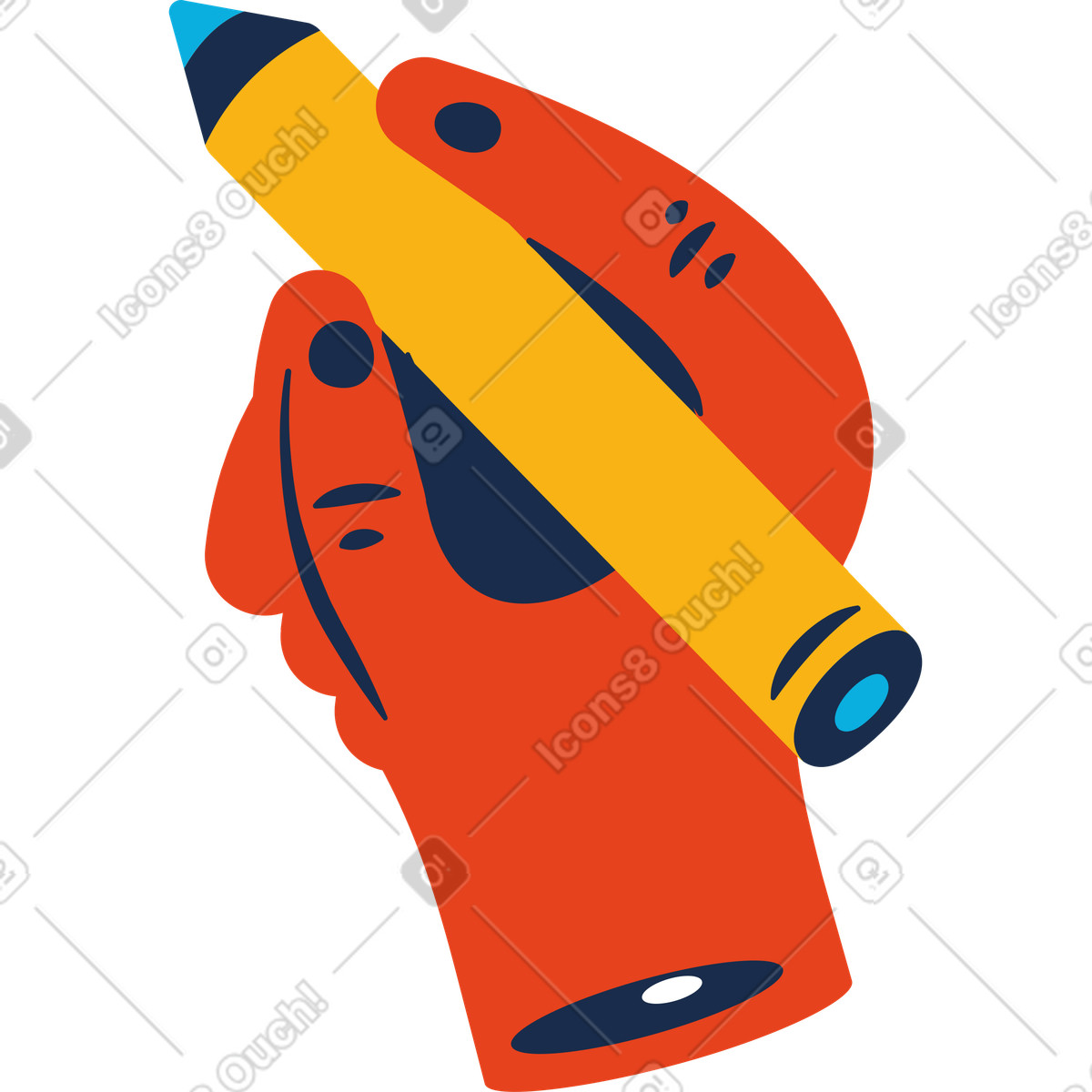 Hand with pencil illustration in Flame style download in PNG, SVG