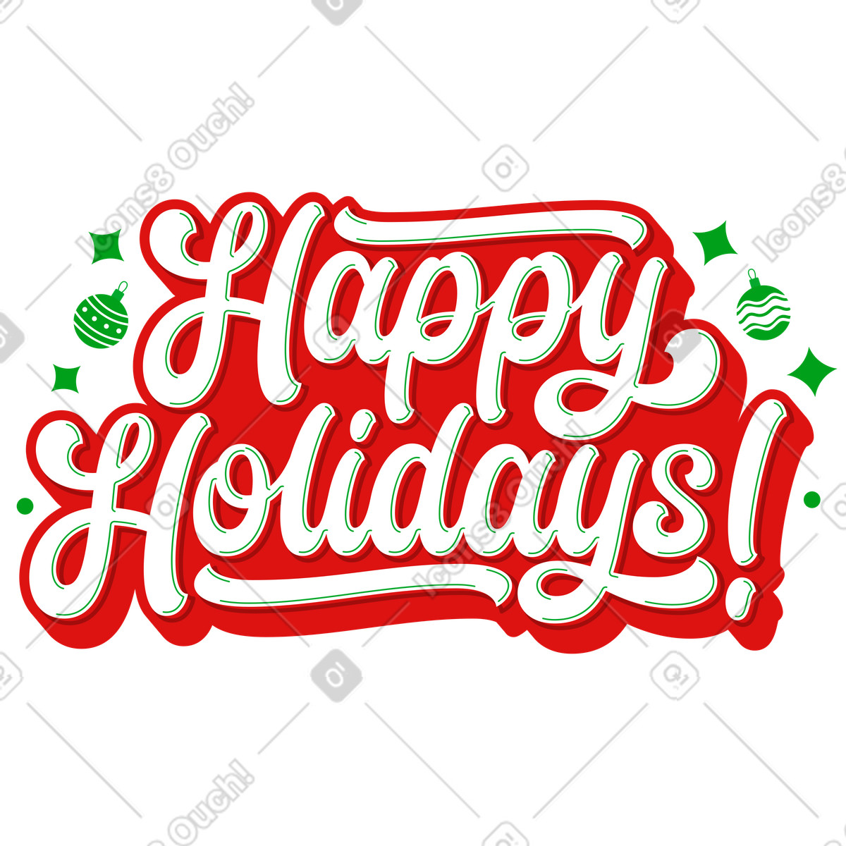 Illustration Lettrage joyeuses fêtes ! avec des étoiles et décorations de noël dans le style Lettering à télécharger aux formats PNG, SVG