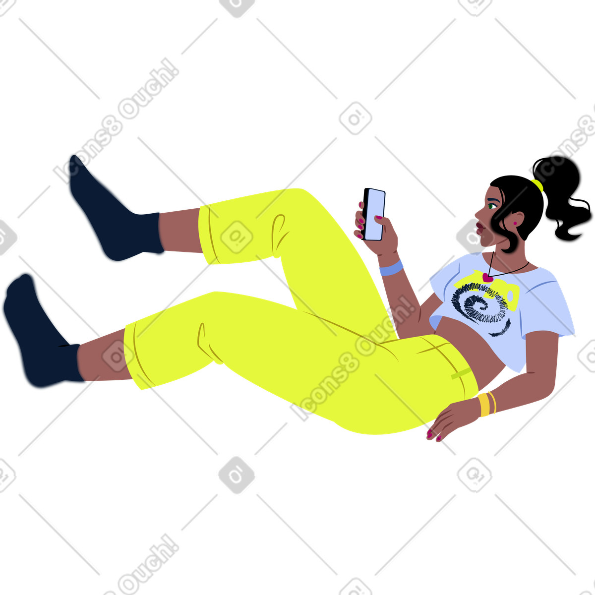 Ilustração de Jovem com um telefone deitado em no estilo Everyday para baixar em PNG, SVG