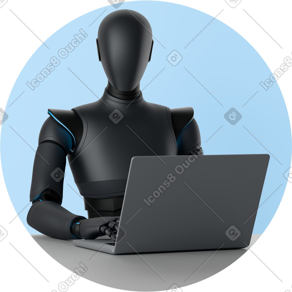 Black AI agent at laptop illustration working clipart images collection PNG SVG