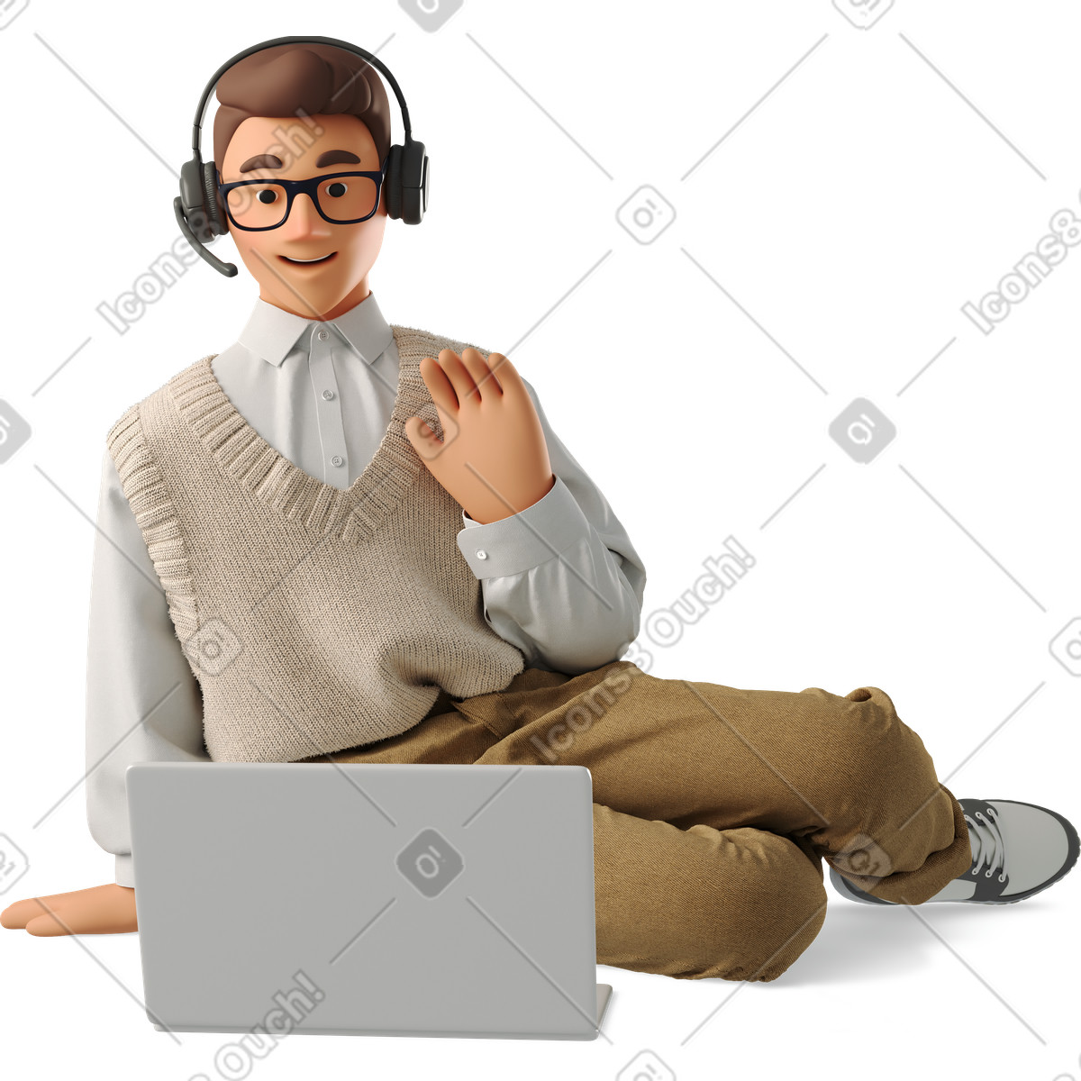 3D Business スタイルの Young man talking online のイラストをPNG、SVG形式でダウンロード