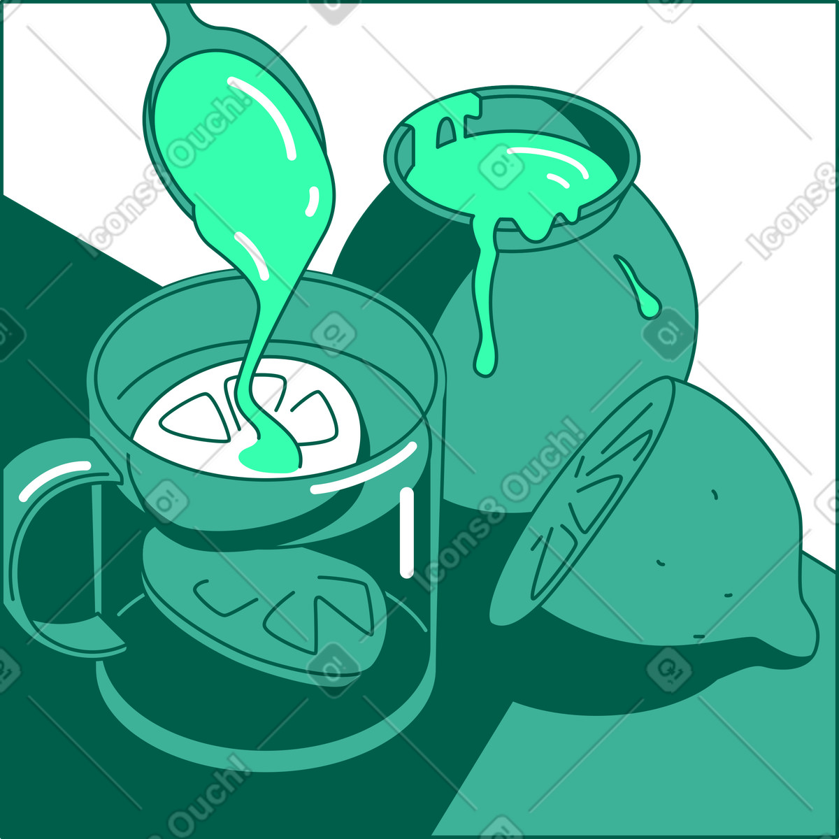 Rahmen mit tee, honig und zitrone-Illustration im Storyline-Stil als Download in PNG, SVG