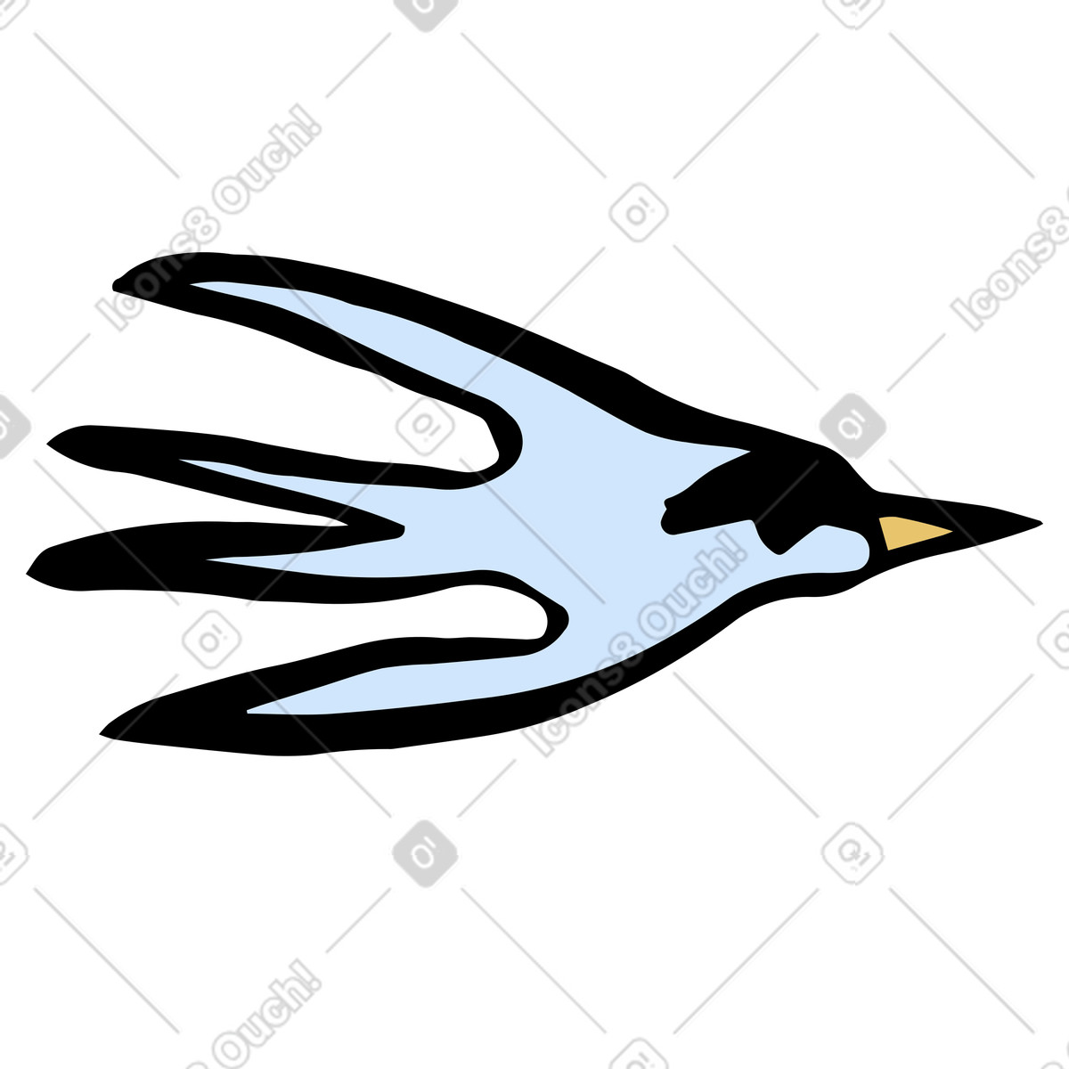 Fliegender blauer mauersegler oder schwalbe-Illustration im Scandi-Stil als Download in PNG, SVG