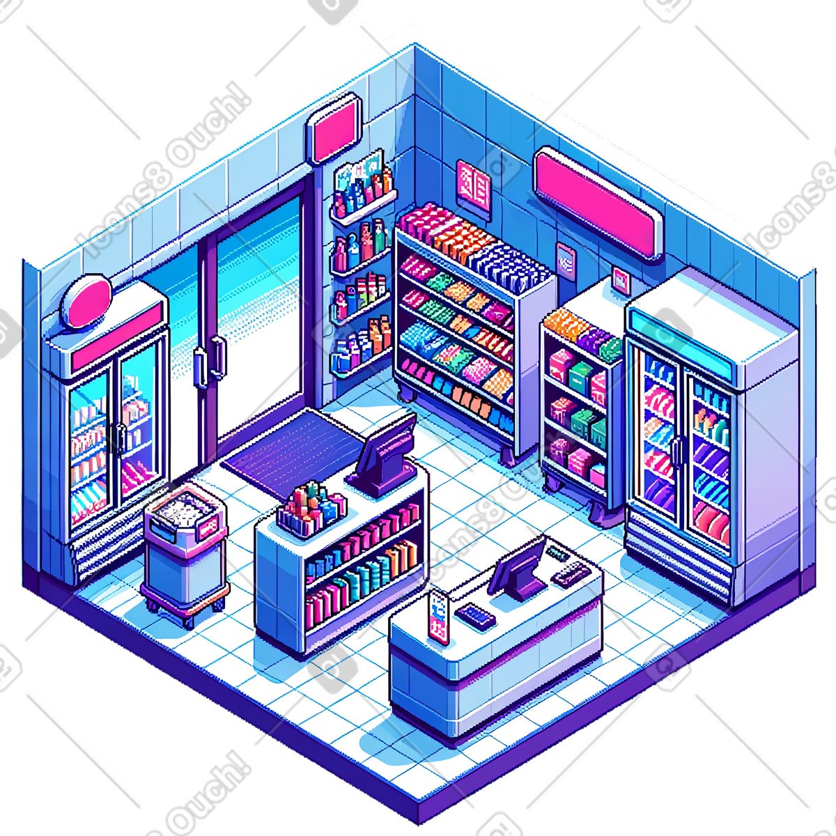 Isometric pixel convenience store illustration in Rooms style download in PNG, SVG