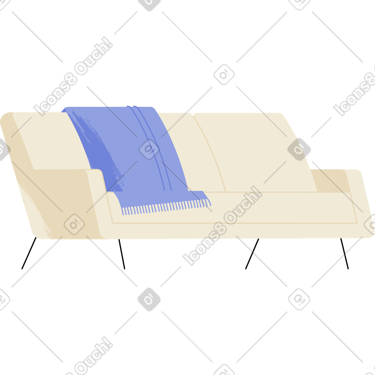 Sofa with a blanket illustration in Juicy style download in PNG, SVG