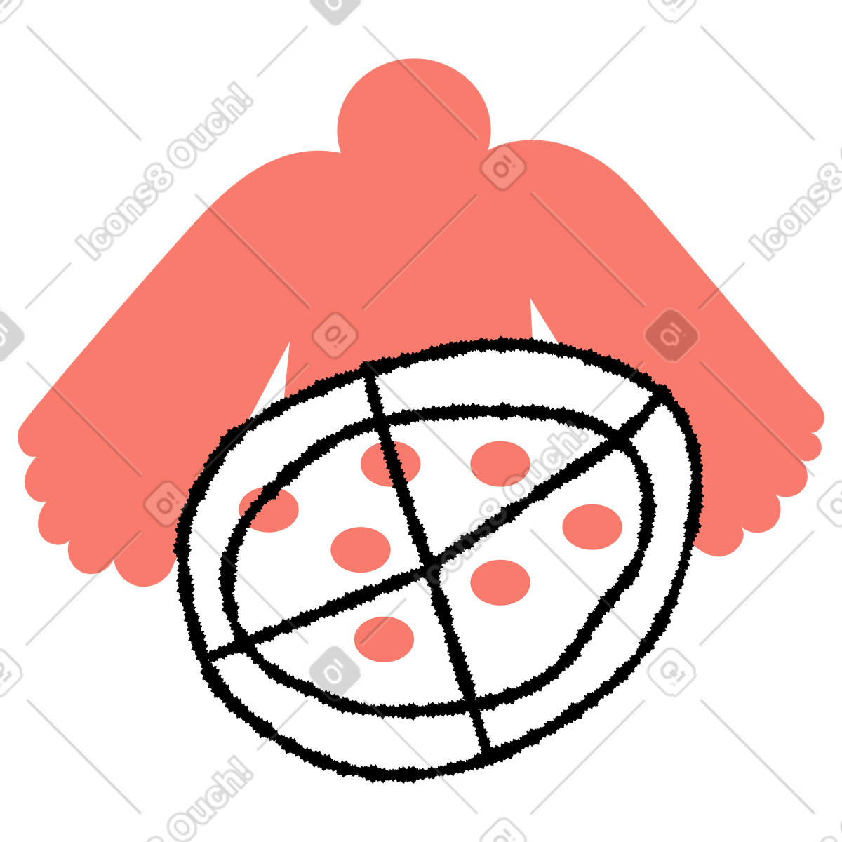 Bold People 스타일의 Takeout pizza pie centered against simplified figure suggesting sharing meal 일러스트레이션 PNG, SVG 다운로드