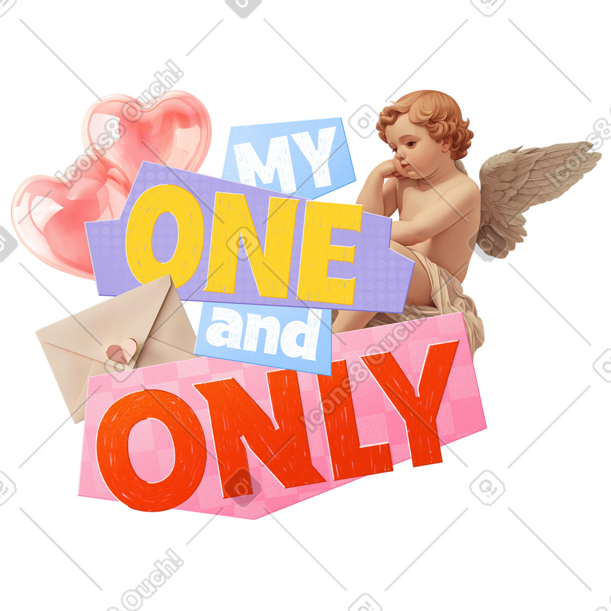 Lettering il mio unico e solo con cupido cuori illustrazione in stile scarica in PNG, SVG
