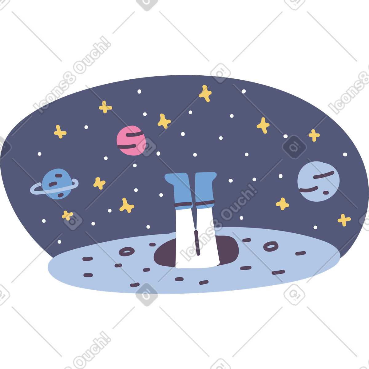 Astronaut going into hole in space illustration in Pluto style download in PNG, SVG