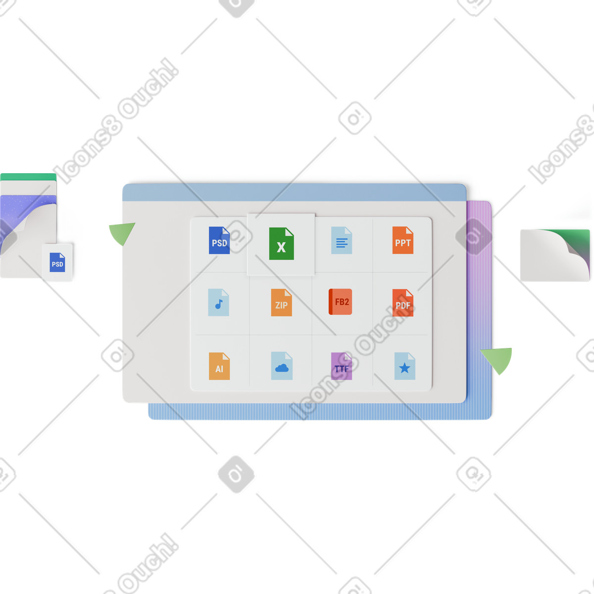 Top view of program icons illustration in 3D Hygge style download in PNG, SVG