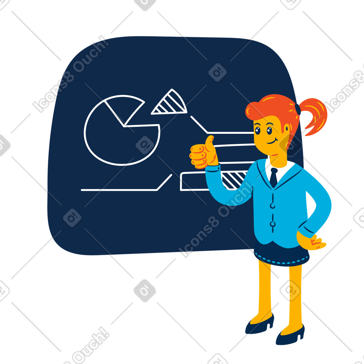 Marketing specialist giving a presentation animated illustration in GIF, Lottie (JSON), AE
