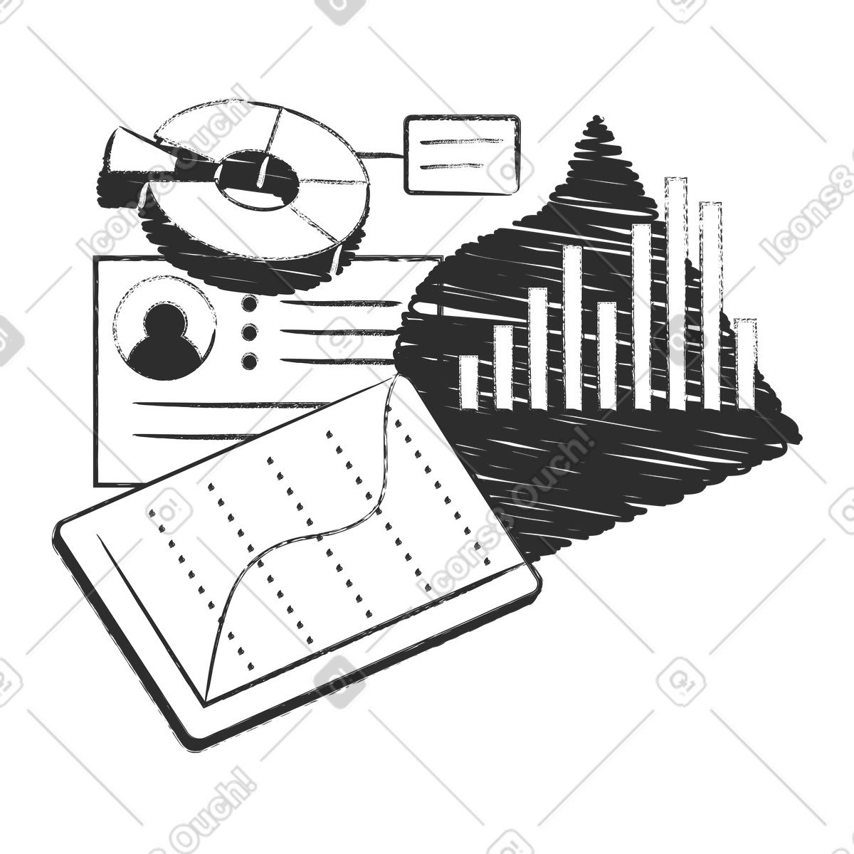 Graphs and charts with user profile, Data analytics and reporting illustration in PNG, SVG