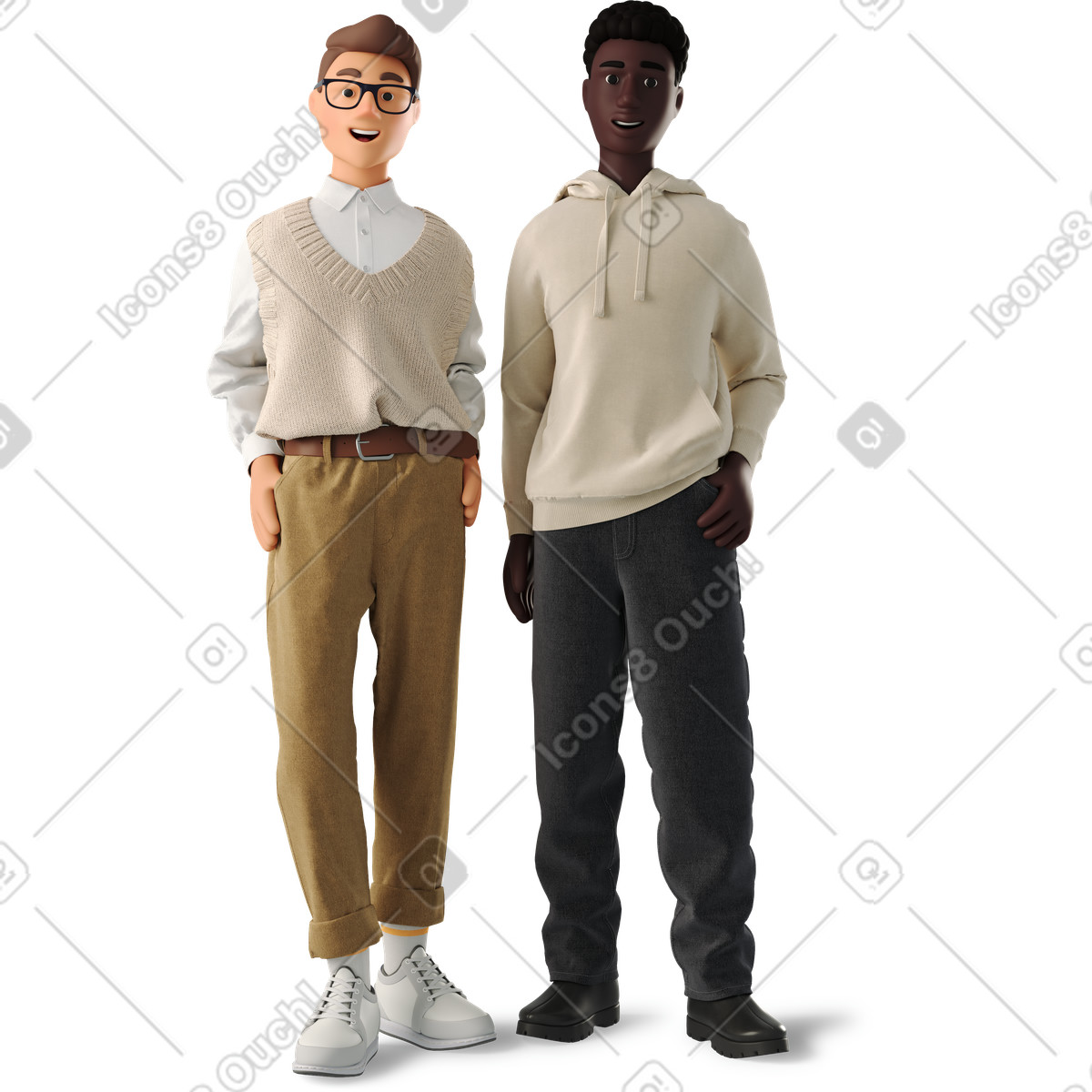 Young men in casual clothes standing illustration vector clipart graphics