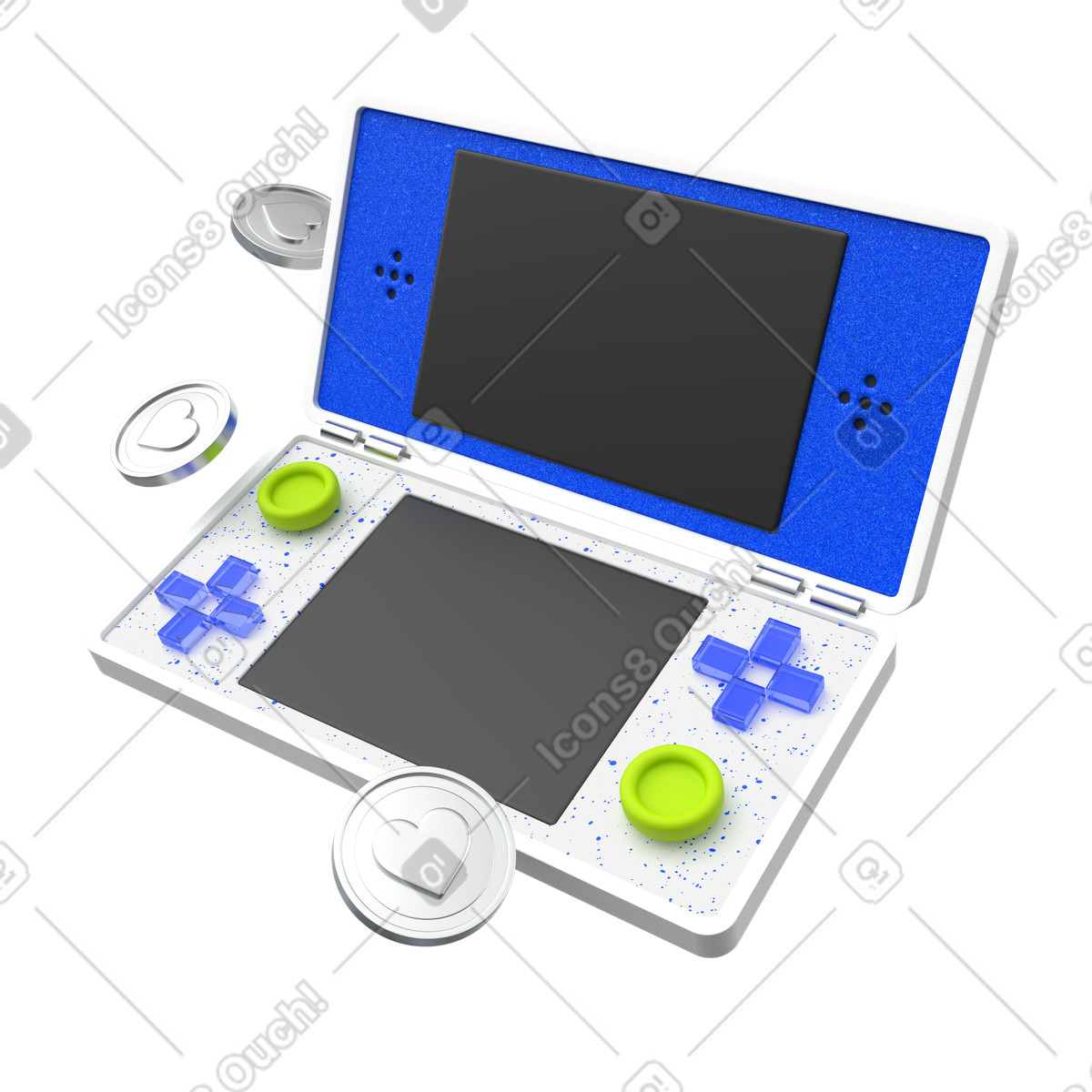 Handheld game console illustration featuring digital tokens as clipart in PNG, SVG, GIF.