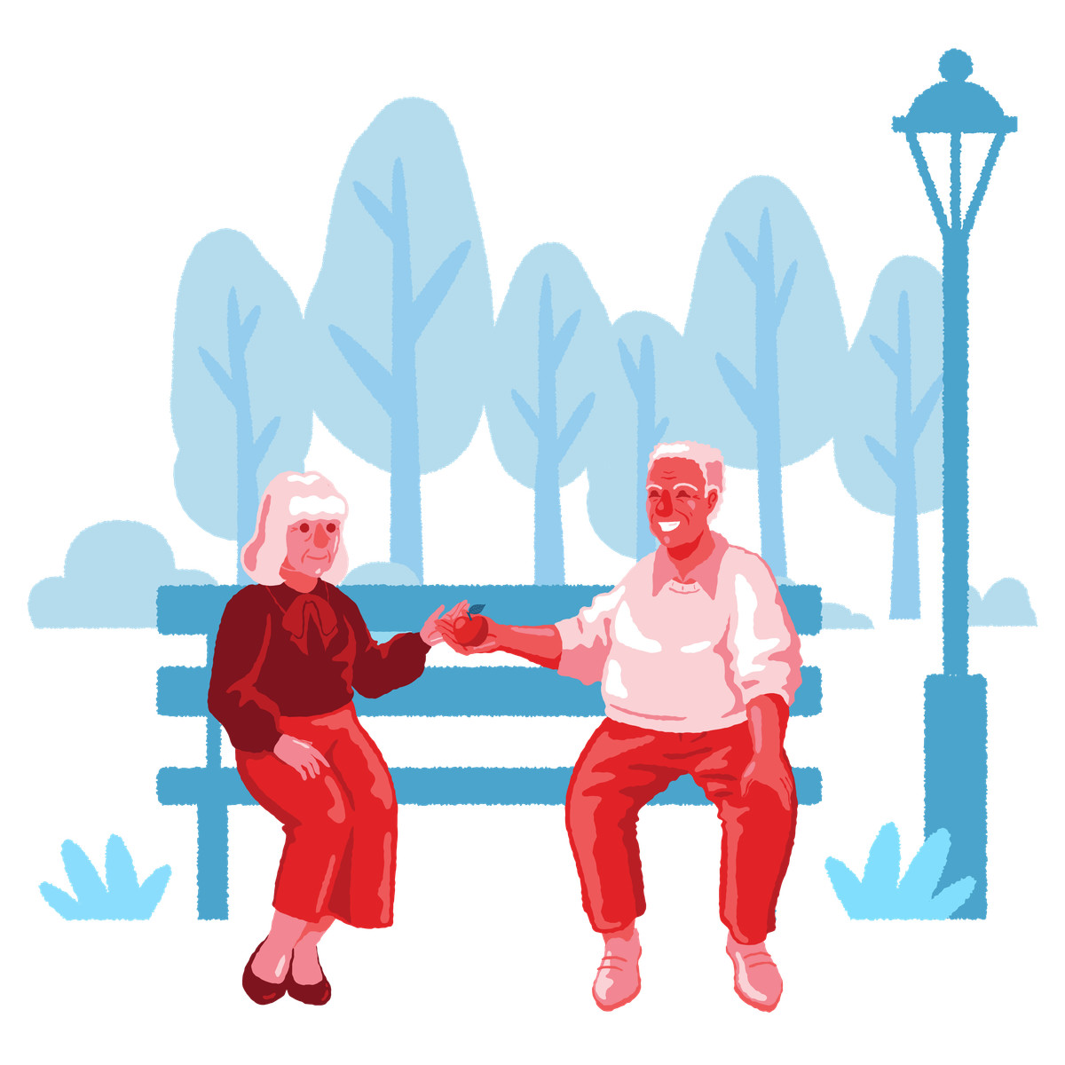 Senior couple relaxing in the city park together-Illustration im Cherry-Stil als Download PNG, SVG
