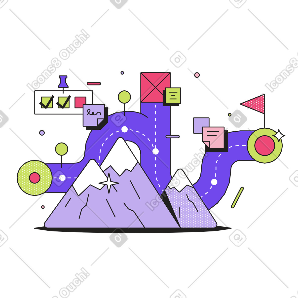 Team roadmap illustration in Dazzle style download in PNG, SVG