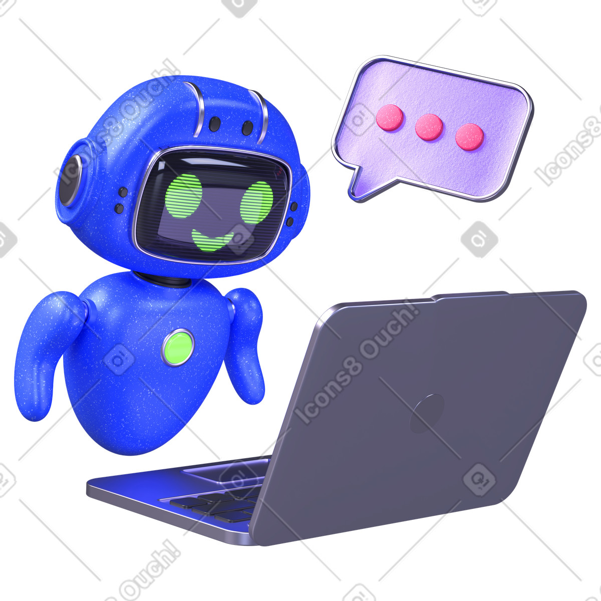 Messaggistica chatbot ai su laptop, help desk di intelligenza artificiale illustrazione in stile 3D Boost scarica in PNG, SVG