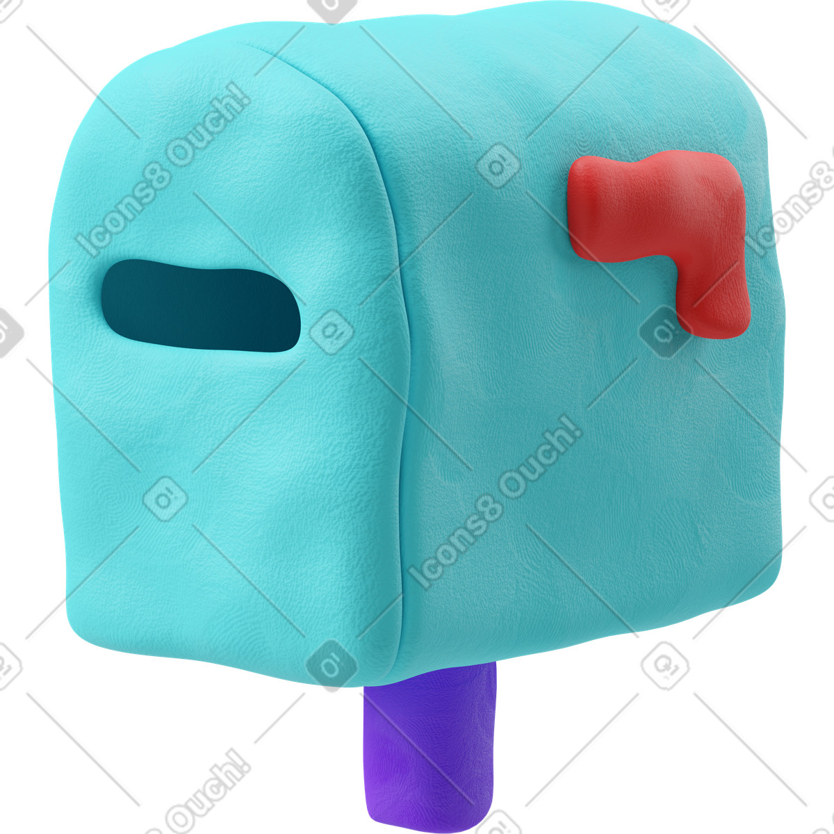 Three-quarter view of a blue mailbox symbol illustration in 3D Plastilina style download in PNG, SVG