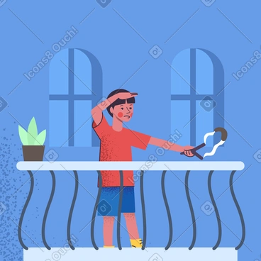 Boy is playing on the balcony PNG, SVG