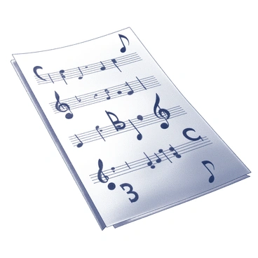 A sheet of music is displayed prominently, with musical notes swirling around the letters "A," "B," and "C." The notes are depicted in various sizes and orientations, creating a dynamic movement across the page. The letters "A," "B," and "C" are bold and clearly visible, each positioned within a separate measure of the sheet. The background of the sheet is filled with traditional staff lines, illustrating the format of sheet music.