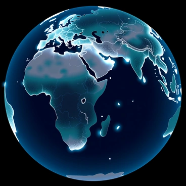 A satellite view of Earth at night captures the planet's surface illuminated by the glow of cities. Bright clusters of light are visible in various regions, indicating urban areas across different continents. The landmass is set against a dark backdrop of the night sky, with the bright lights creating a stark contrast. The cities are interconnected by roads that also reflect light, showing the flow of human activity. Areas of lesser light represent rural or uninhabited regions. The overall image emphasizes the vibrant life of cities while showcasing the darkness of the surrounding landscapes.
