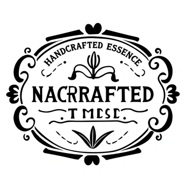 A vintage-looking label with intricate details, prominently featuring a "spider lily" design at its center. The label has ornate borders with decorative flourishes surrounding the floral element. Subtle patterns fill the background, creating an elegant texture. The words "Handcrafted Essence" are elegantly arranged above the spider lily, while "Nature's Elegance" arch underneath. Additional design elements include small leaves and twirls framing the label, enhancing its vintage appeal.