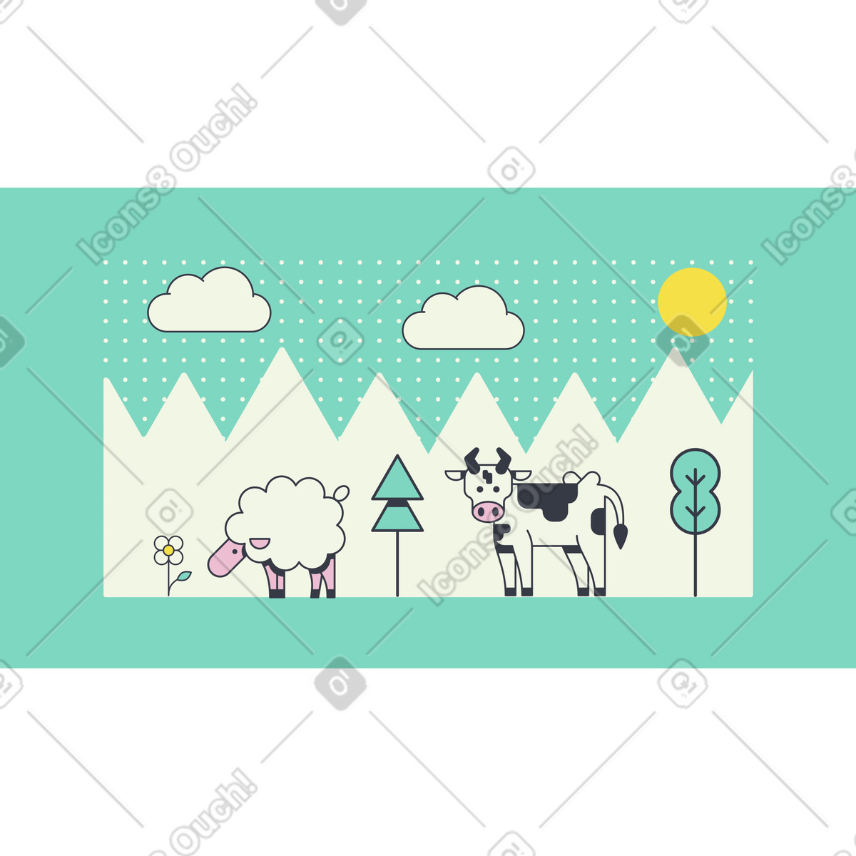 Abstract 스타일의 목장 일러스트레이션 PNG, SVG 다운로드