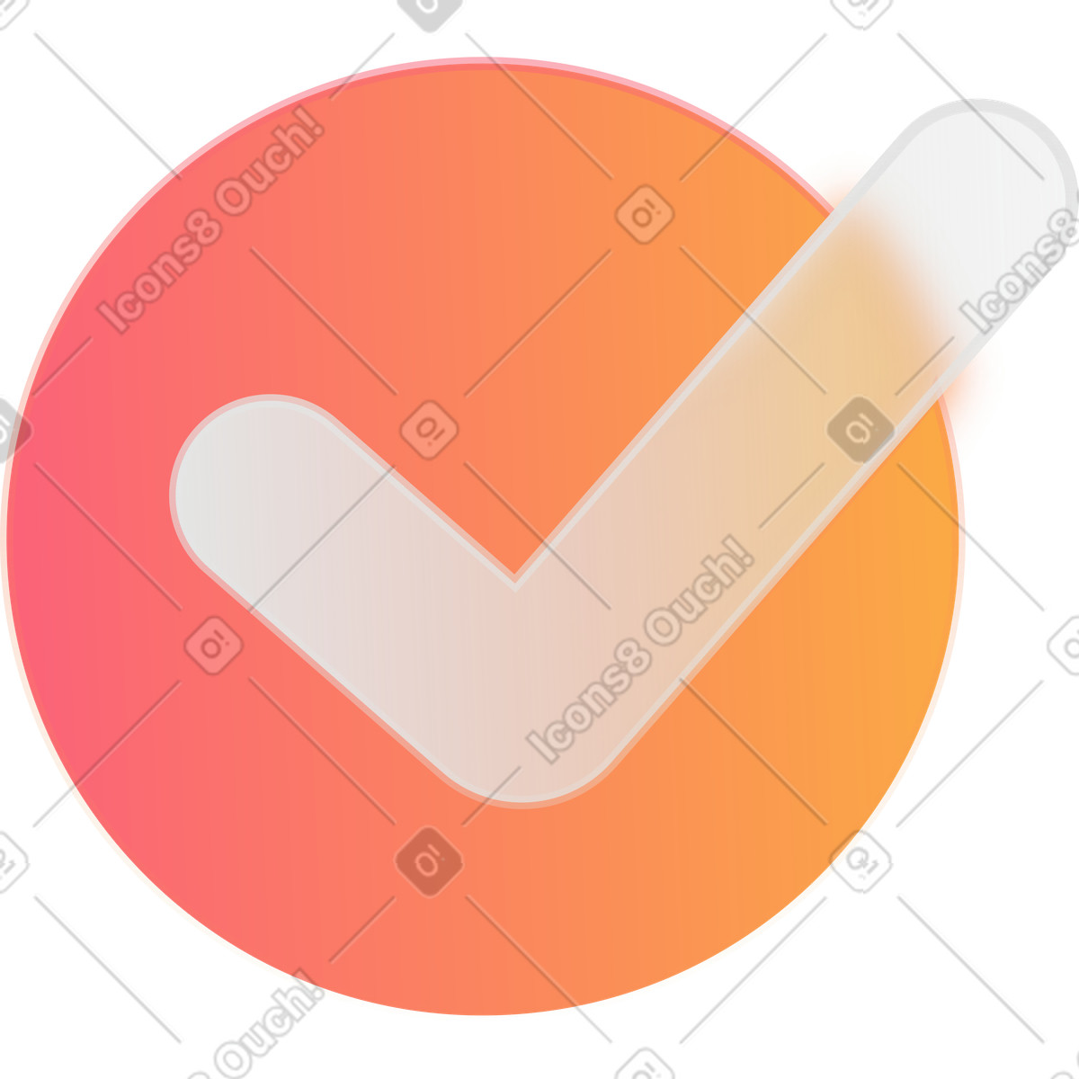 Ilustración Icono de marca verificación naranja con efecto vidrio esmerilado en estilo Morphis a descargar en PNG y SVG