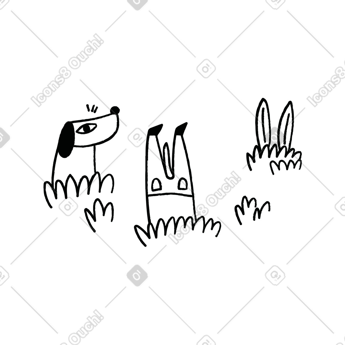Dog searching for something in the bushes illustration Cole style download PNG, SVG