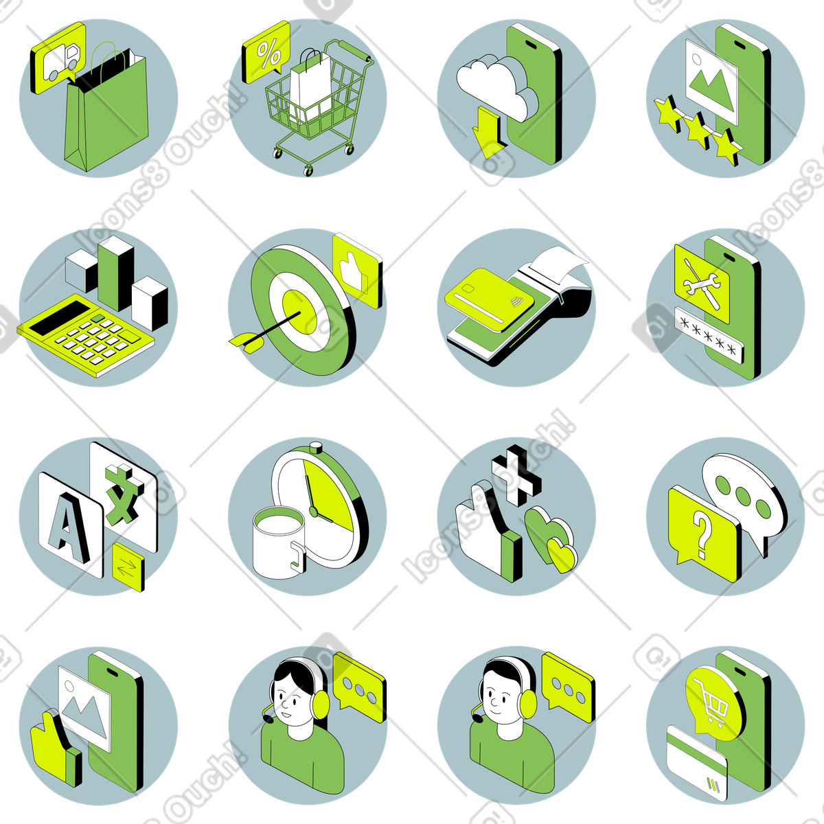 Isometric 스타일의 마케팅 아이콘 팩 일러스트레이션 PNG, SVG 다운로드