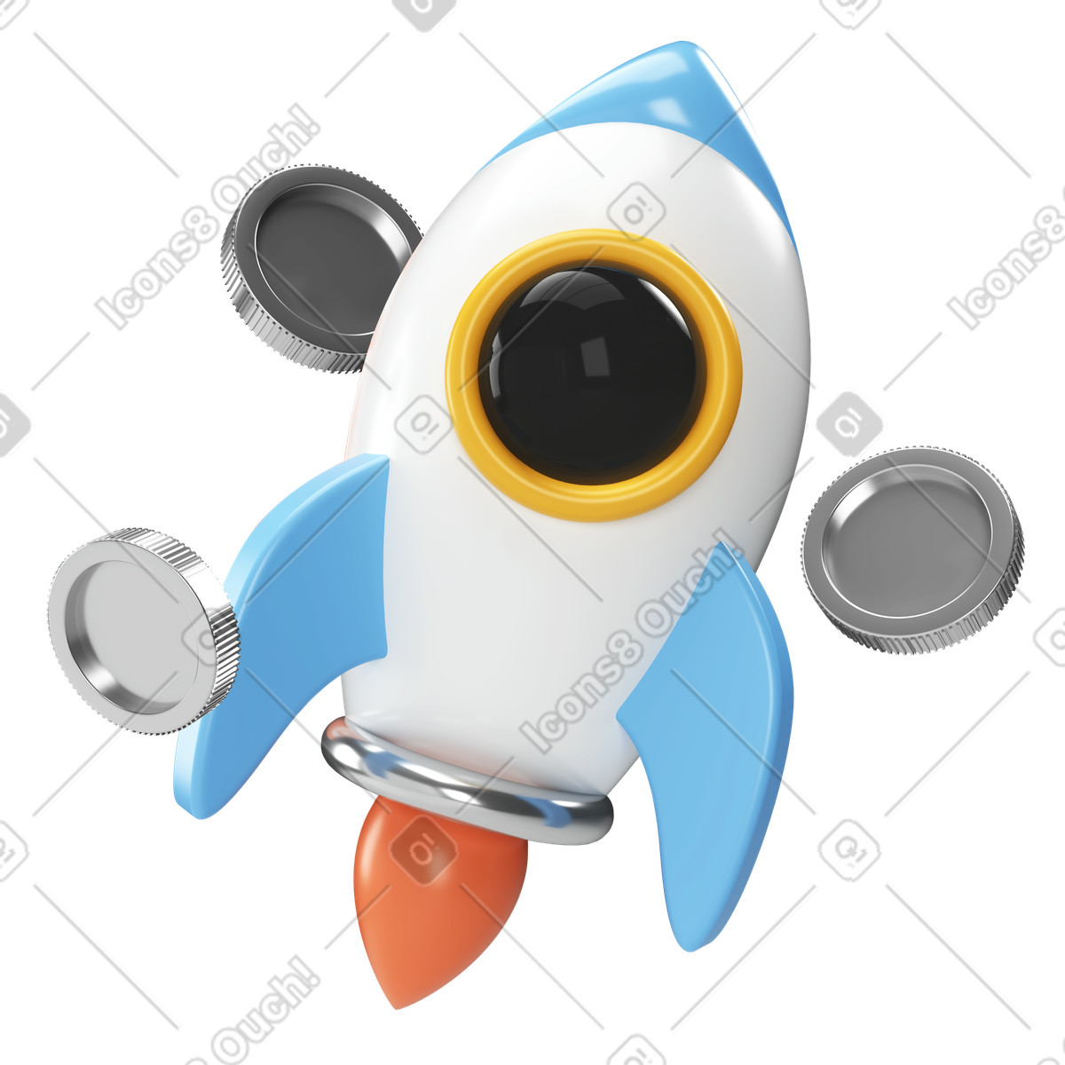 Rocket launch with coins illustration in PNG, SVG
