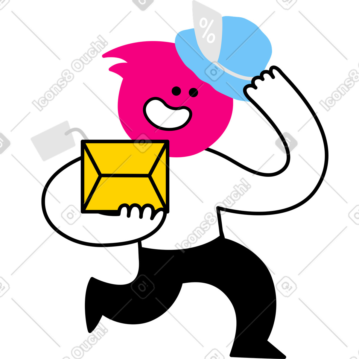 Figur, die ein paket ausliefert-Illustration im Giggle-Stil als Download in PNG, SVG