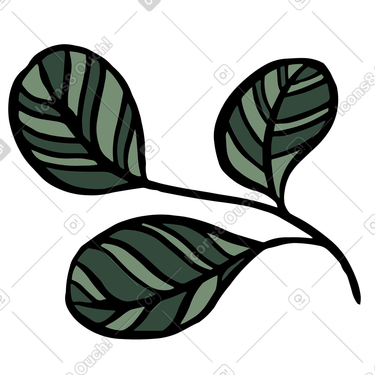 Stylized green leaves, nature themed decoration illustration in Scandi style download in PNG, SVG