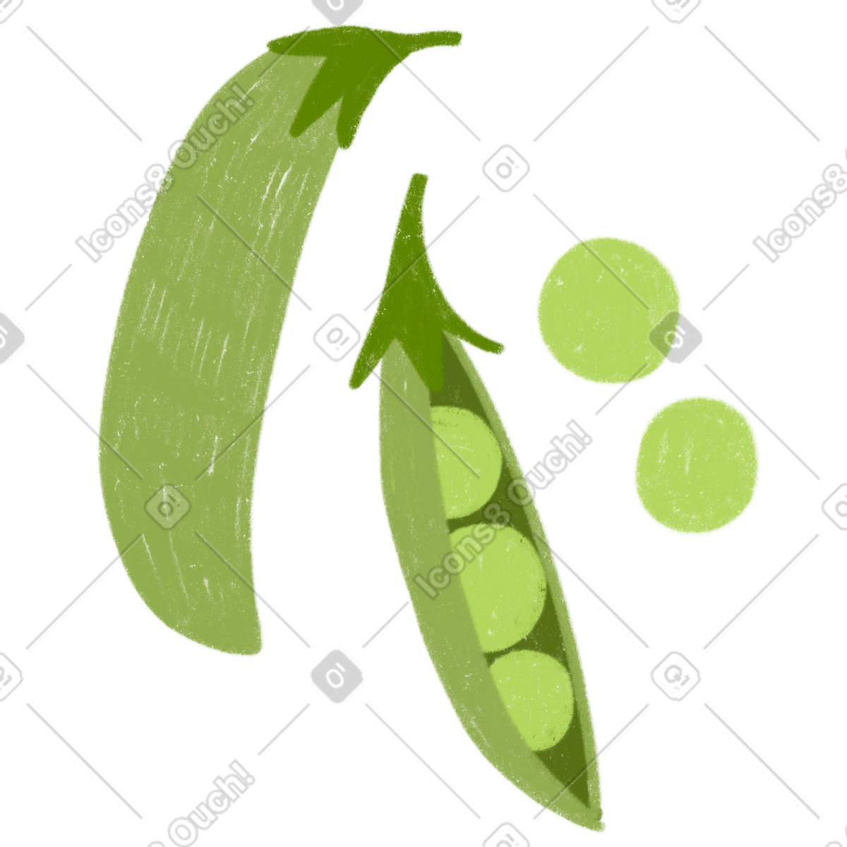 Cozy スタイルの エンドウ豆と開いたグリーンピースの鞘 のイラストをPNG、SVG形式でダウンロード