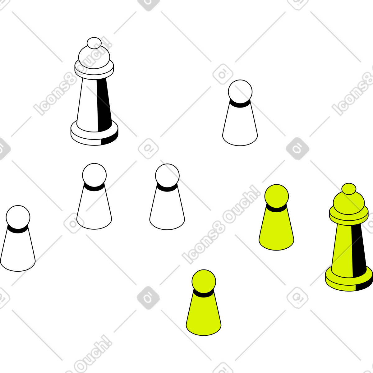 Chess pieces illustration in Isometric style download in PNG, SVG