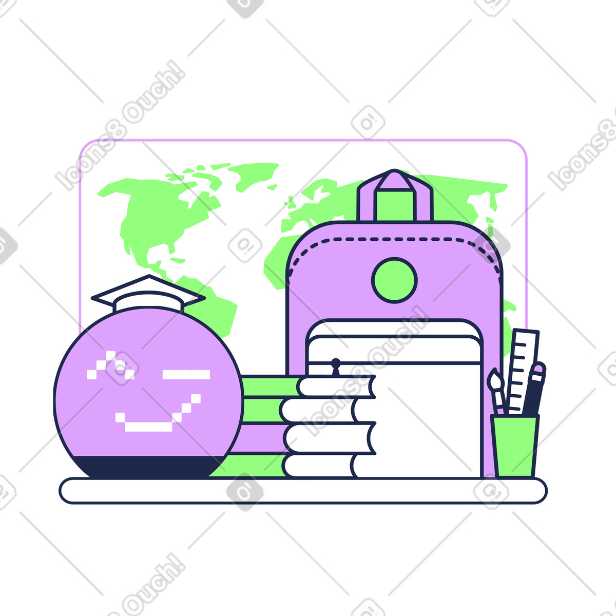 Ilustração de Material escolar com alto-falante inteligente em no estilo Outline para baixar em PNG, SVG