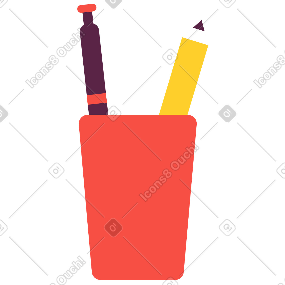 Tazza con penna e matite illustrazione in stile Sammy scarica in PNG, SVG