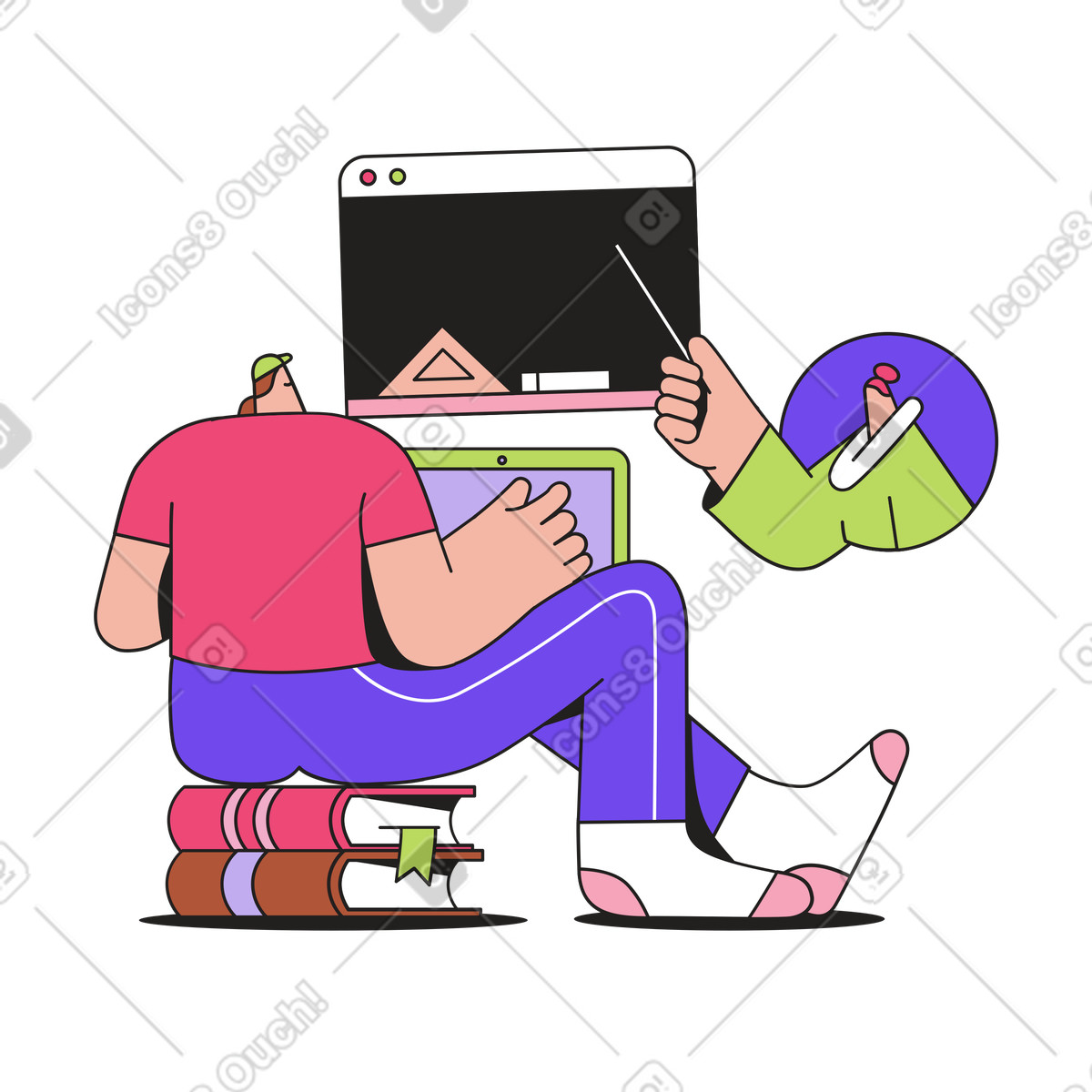 Online education animated illustration in Dazzle style download in GIF, Lottie (JSON), AE