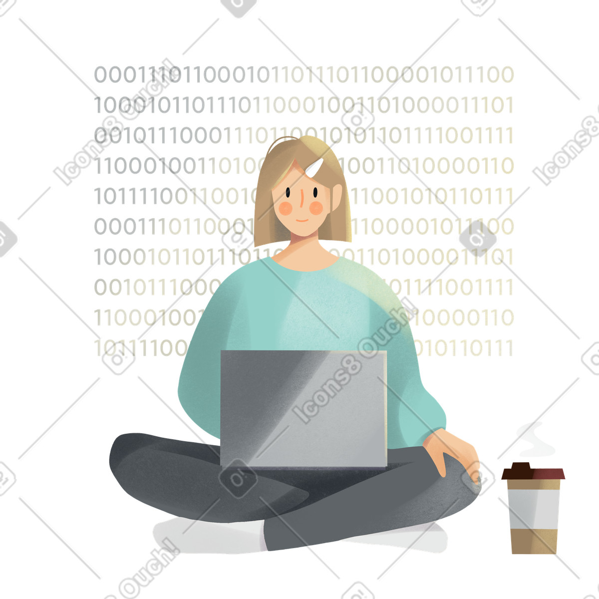 Young woman writing programming code illustration in Shine style download in PNG, SVG