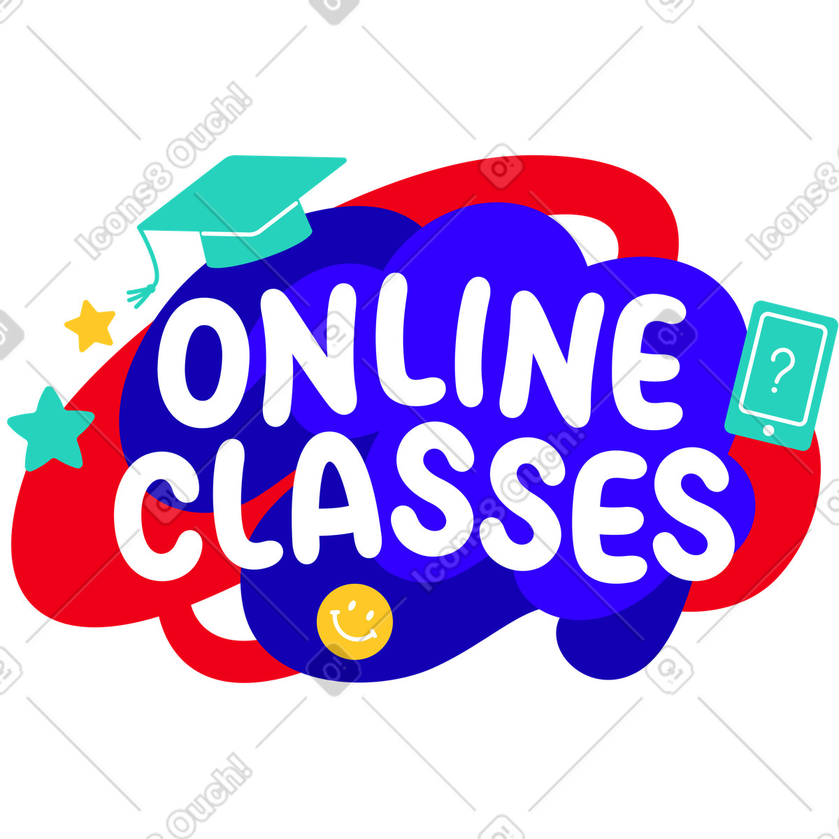 Online classes lettering illustration in Rocky style download in PNG, SVG