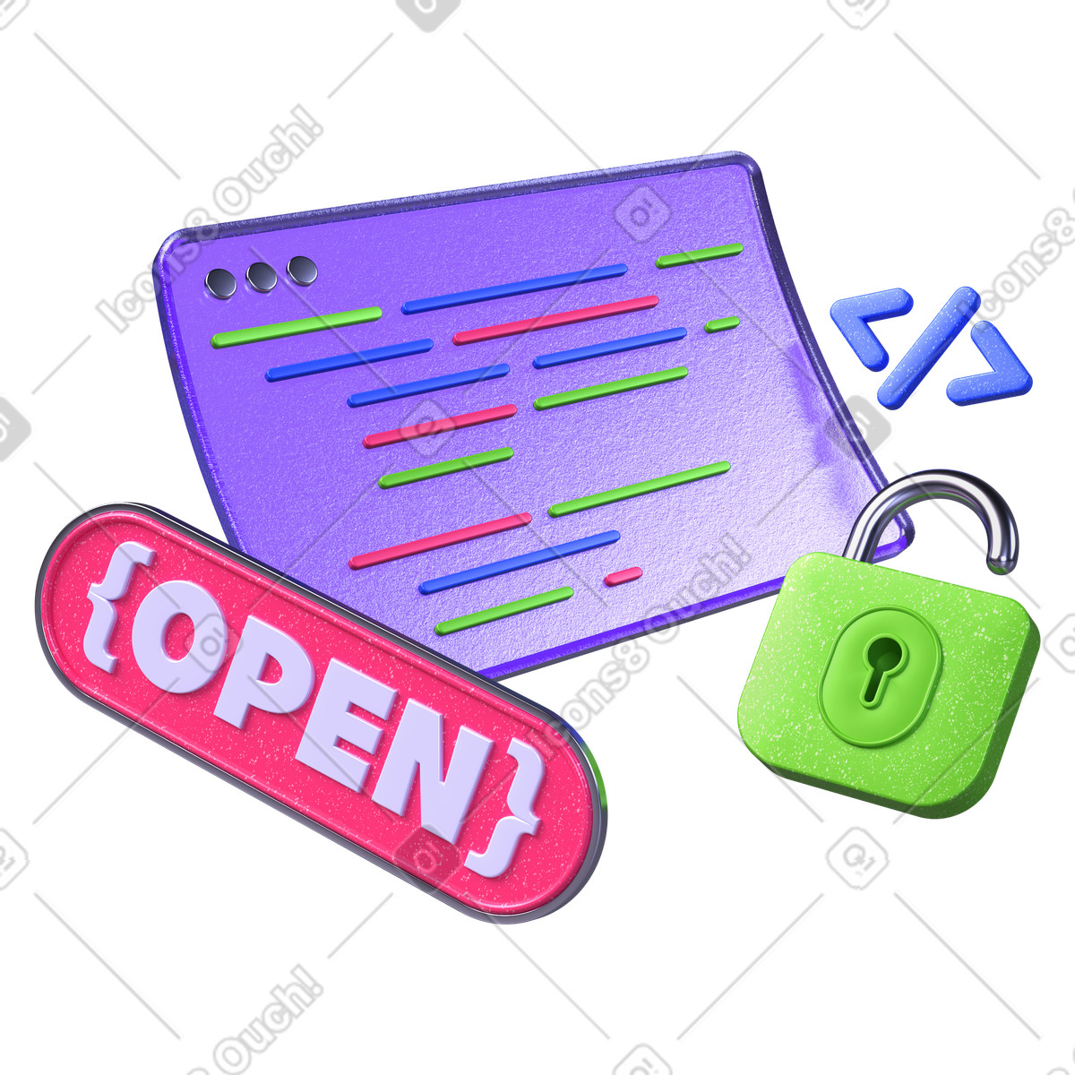 Open source code illustration in PNG, SVG