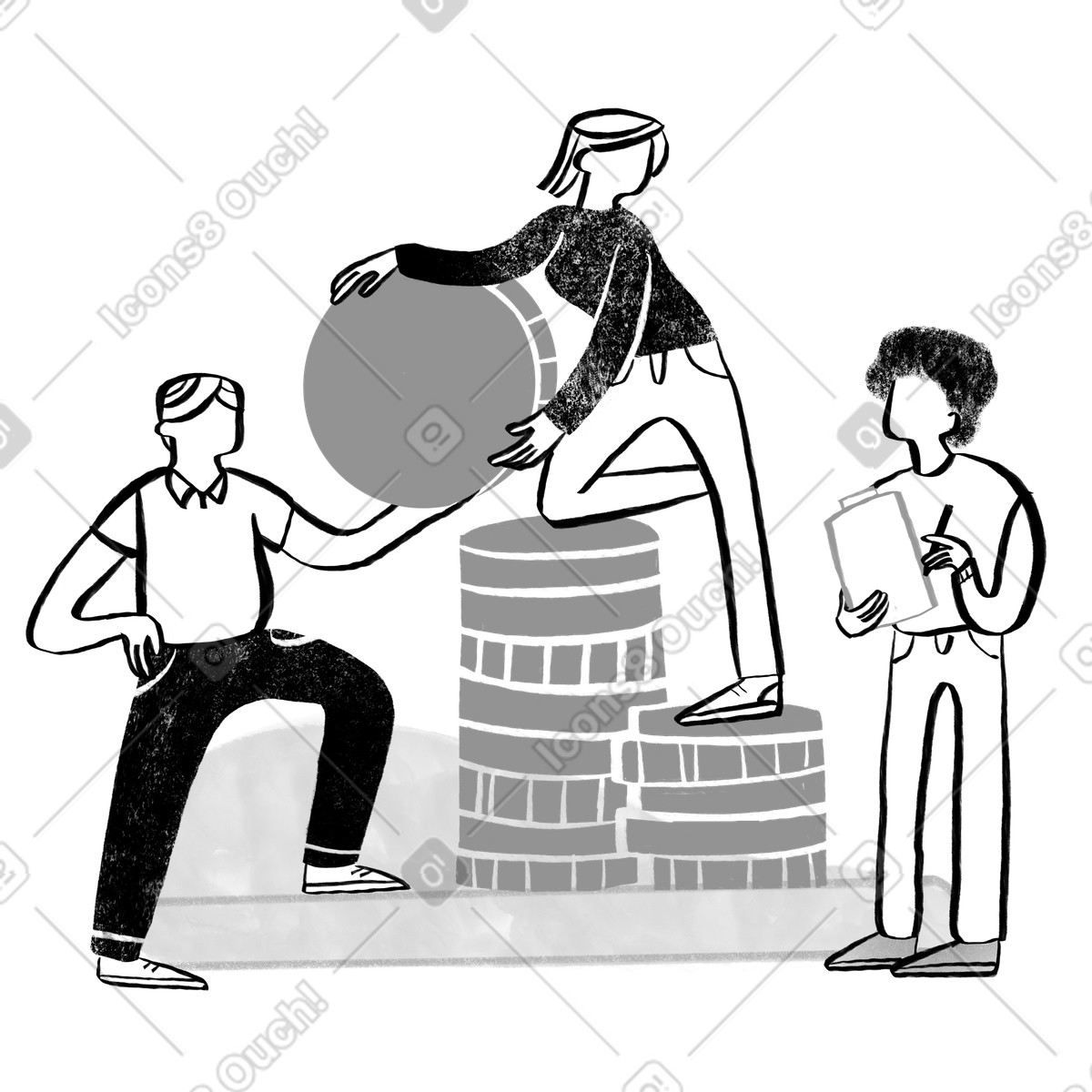 下载 Company 风格的 黑人和白人工作和转账 插画，支持 PNG、SVG 格式