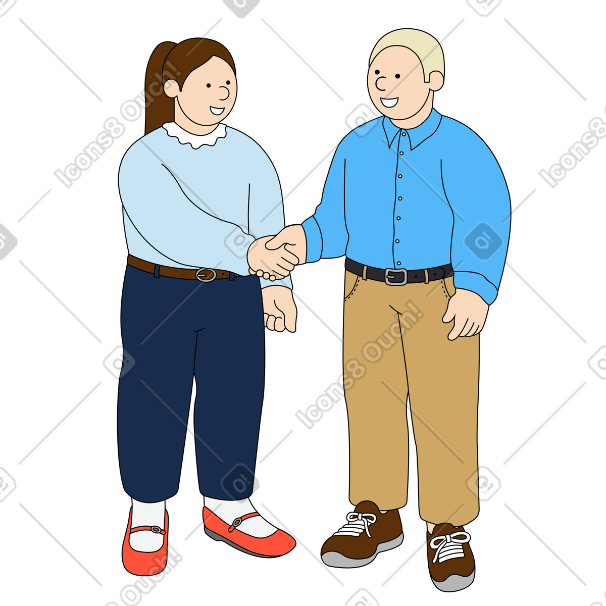 Ilustración Mujer joven y hombre se dan la mano en estilo Kindy a descargar en PNG SVG