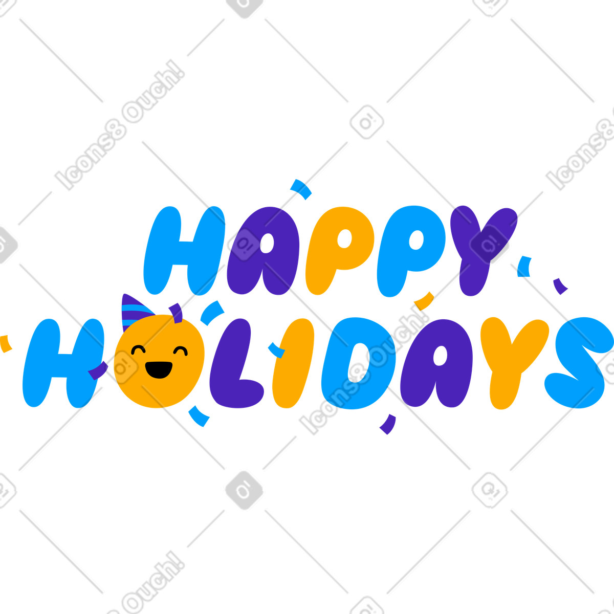Illustration Autocollant de lettrage gonflé joyeuses fêtes ! texte dans le style Lettering à télécharger aux formats PNG, SVG